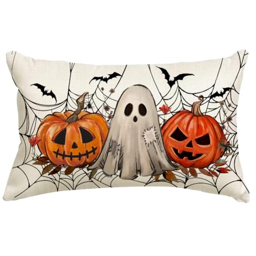 Halloween Pillow Covers 12x20 Ghosts Jack O Lantern Decor White / 20" x 12"