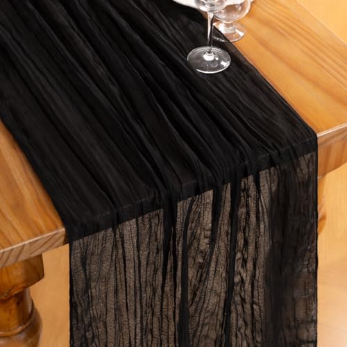 DeZerlor Black Cheesecloth Table Runners 2 Pack - Halloween Boho Decor
