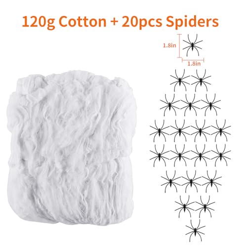 MSQ Spider Web Halloween Decorations - Style6, 600 Sq Ft Stretch Cobwebs with 20 Fake Spiders