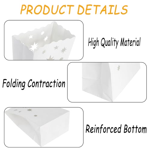60 Pack White Fire-Resistant Luminary Bags with Star Pattern for Holidays & Events