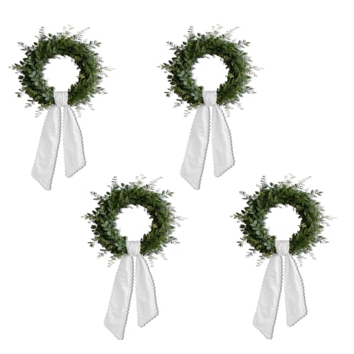 White Satin Wreath Sash Set - 4 Pieces with Plain Trim for Front Door Decor