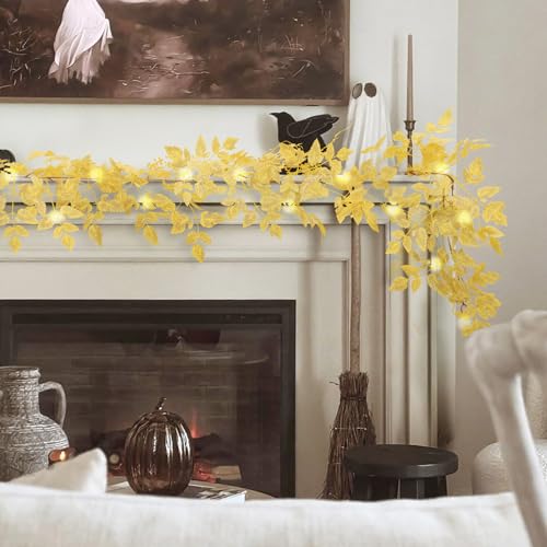 2-Pack 6Ft Fall Garland Set - Plum Cimicifuga Seeded Leaves for Autumn Decor