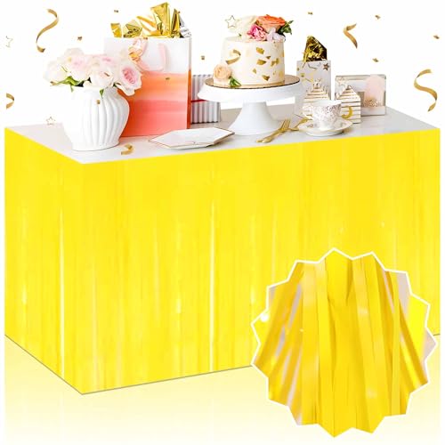 Macaron Yellow Foil Fringe Table Skirts - 3 Pack, 29x108 Inch Party Decorations