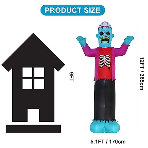 12ft Blue Skeleton Zombie Inflatable Halloween Decoration with LED Lights Outdoor Yard
