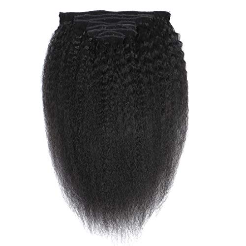 22-Inch Kinky Straight Clip-In Hair Extensions - Thick, Unprocessed Human Hair