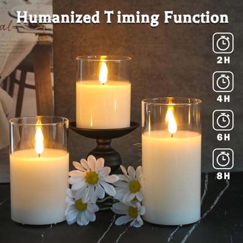 White Glass Flickering Flameless Candles Set of 5 - Rechargeable LED Décor