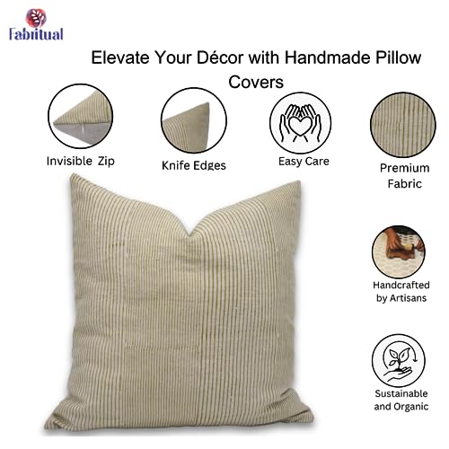18x18 Linen Throw Pillow Cover with Zipper - Green Floral Boho Cushion Cover for Sofa Bed