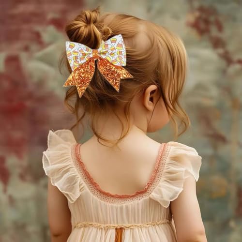 Halloween Glitter Candy Corn Hair Bow Clips for Women Girls - Variation B