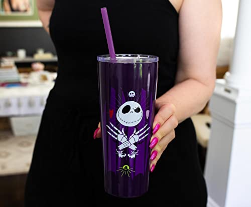 Nightmare Before Christmas Travel Tumbler - 22oz Stainless Steel with Lid & Straw