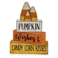 Candy Corn Fall Wooden Decor Set - 4 Pcs Autumn Thanksgiving Home Accent
