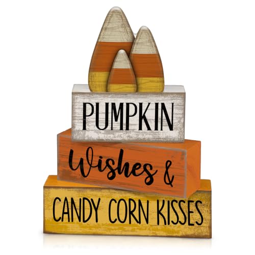 Candy Corn Fall Wooden Decor Set - 4 Pcs Autumn Thanksgiving Home Accent