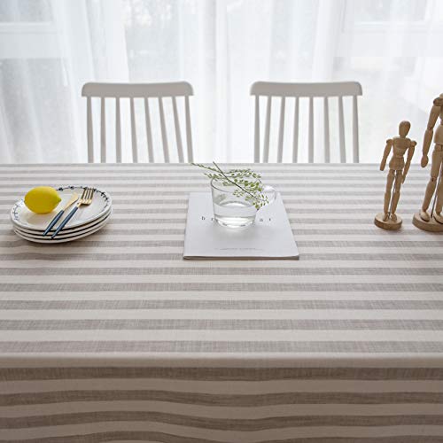Fall Farmhouse Tablecloth 6ft Rectangular Taupe Striped Linen Blend Indoor Outdoor