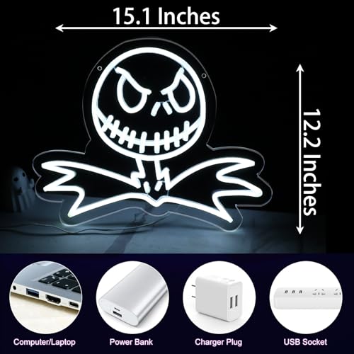 White Jack Skellington Neon Sign Dimmable Wall Light Halloween Christmas Decor