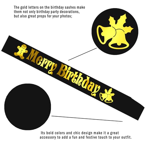 Holiday Birthday Sash with Gold Foil - Black Satin Party Accessory