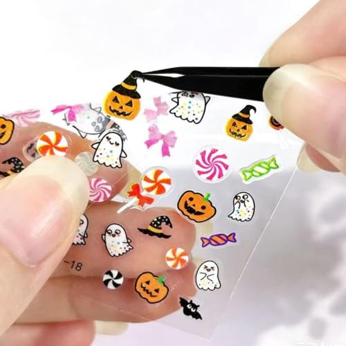 Halloween Nail Art Stickers Kit with Precision Tweezer - 30 Sheets