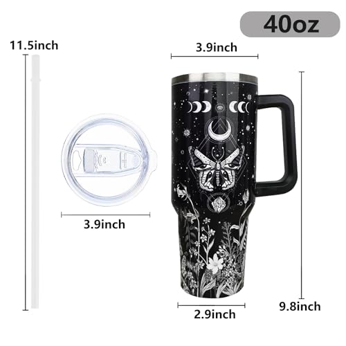 Black 40 oz Gothic Tumbler with Handle & Straw - Leak Proof Travel Coffee Mug