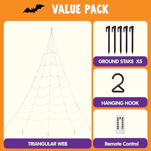 Light-up Halloween Spider Web Decoration Outdoor 19.7 x 14.7 FT with LED Lights & Timer