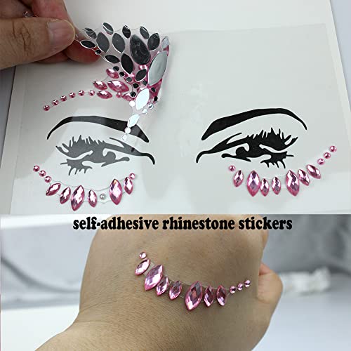 Multicolor Blue Face Jewels Stick On - 6 Sheets Rhinestones for Makeup & Festival