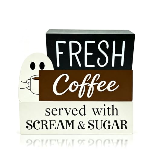 White Coffee Ghost Sign Tiered Tray Decor - Farmhouse Indoor Tabletop Gift