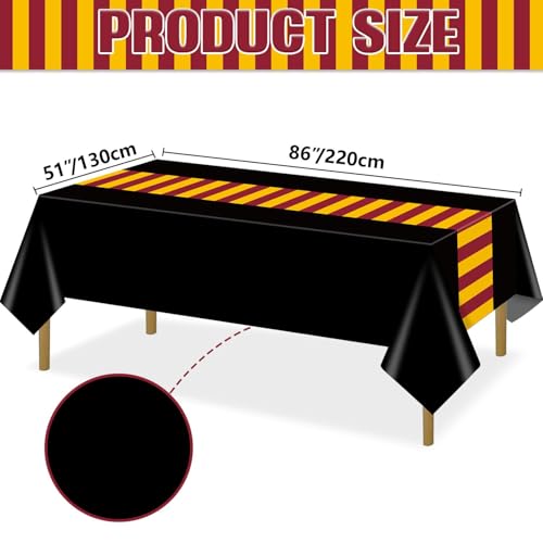 Disposable Wizard Tablecloth Set - Black Yellow Red Striped Party Covers, 4 Pcs