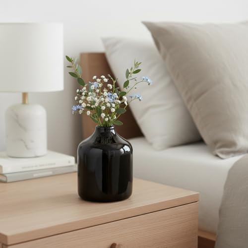 Black Ceramic Vase - 5 Inch Modern Home Decor Centerpiece
