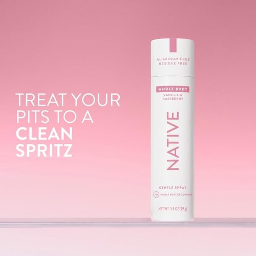 Native Whole Body Deodorant Spray - 72 Hour Aluminum-Free Formula, Vanilla & Raspberry, 3.5oz