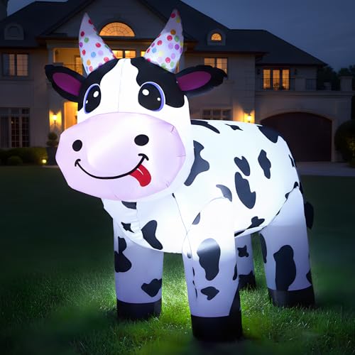 4FT Inflatable Farm Cow Decoration - White, Irregular Variation for Christmas & Parties