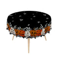 Halloween Round Tablecloth 70 Inch Black and Orange Spooky Pumpkin & Web Design Waterproof Fabric