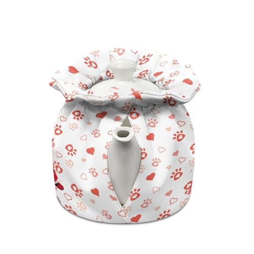Cat Red Paw and Rose Breakfast Pot Cover - Insulated Dustproof Teapot Cozy