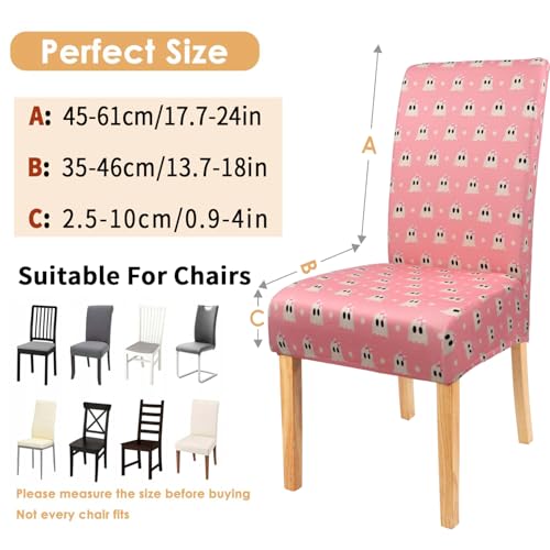 Pink Halloween Chair Covers Set of 6 Ghost Dining Slipcovers - Elastic Washable Protectors