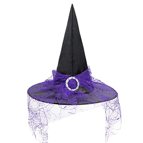 Kids Lace Purple Witch Hat for Halloween Party Cosplay - Medium