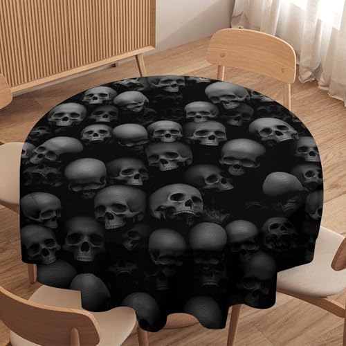 Gothic Skull Round Tablecloth - Halloween Skeleton Scary Skull Print, 36 Inch, Variation Skull-5