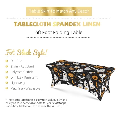 6FT Spandex Rectangular Tablecloth for Halloween Ghosts, Stretch Fitted Cover, 72 x 30 Inches