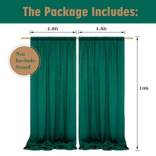 Hunter Green Satin Curtain Backdrop Drapes for Weddings & Events - 9.6x10 Feet