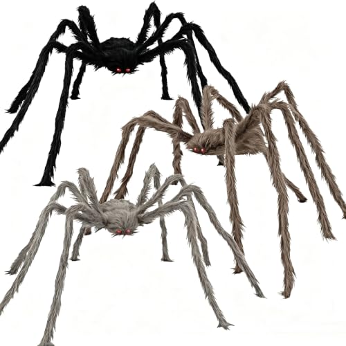 Halloween Giant Black, Brown & Grey Spider 3 Pack - 5Ft Realistic Outdoor Indoor Decor Set