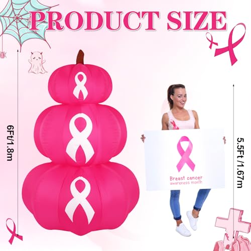 6ft Pink Ribbon Inflatable Pumpkin for Breast Cancer Awareness with LEDs