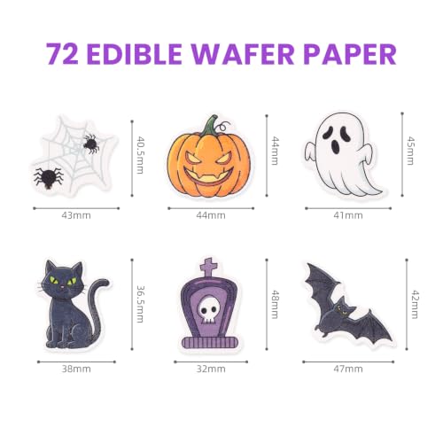 72PCS Edible Halloween Cupcake Toppers Wafer Paper Cake Decorations