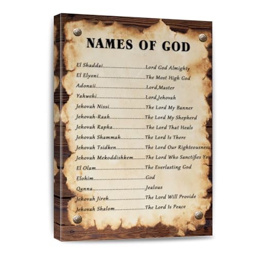 Names of God Canvas Wall Art Poster - 8x12 Inch Religious Scripture Print - White Frame Variation