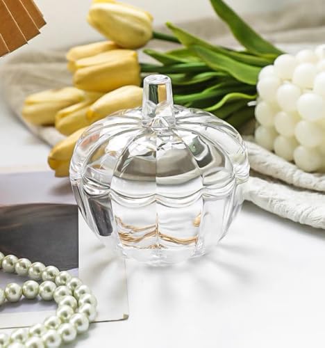 Glass Pumpkin Sugar Bowl with Lid - Fall Themed Candy & Storage Jar
