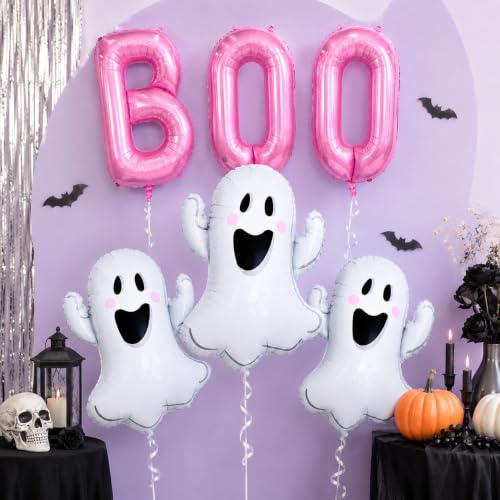 Halloween Balloon Kit with Pink Boo & Ghost Foil Balloons - Reusable Party Decorations