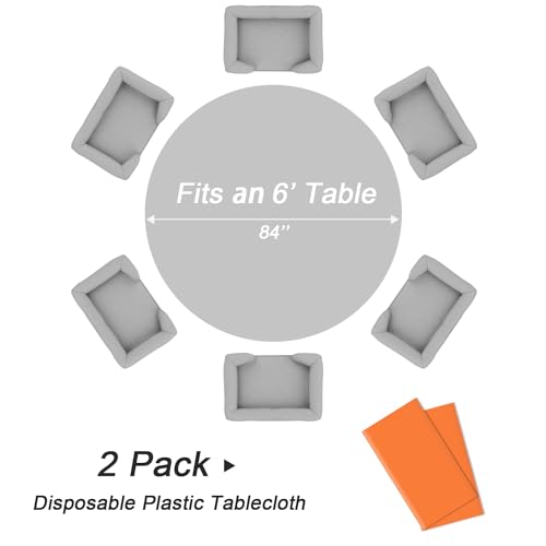 Disposable Plastic Tablecloth 2 Pack - Orange, 84 Inch for Indoor & Outdoor Events (Variation: C3 Orange / 2 Pack)