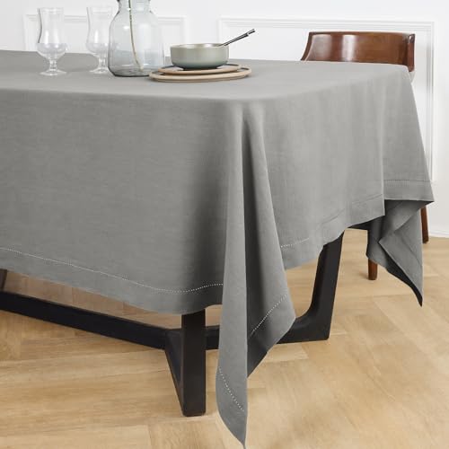 Linen Tablecloth 70 x 108 Inches Grey Sonoma Hemstitch Pure Linen