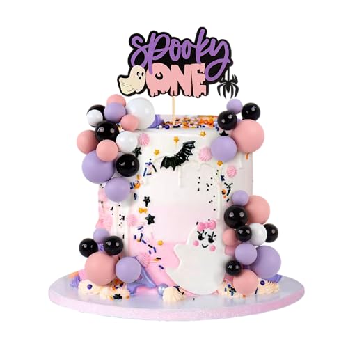 Purple Halloween Ghost & Ball Cake Topper Set - Spooky Party Decor