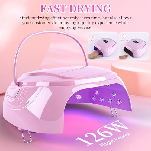 Purple UV LED Nail Lamp for Gel Polish - Cordless Rechargeable 126W with Auto Sensor & 4 Timers