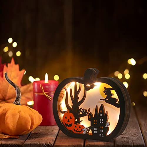 Halloween Wooden Table Sign Light Up Pumpkin Upgraded Halloween Decor