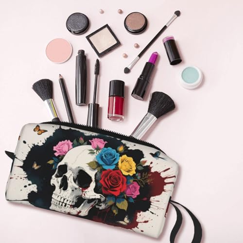 Bold Skull & Roses Makeup Bag - Small Compact Travel Organizer