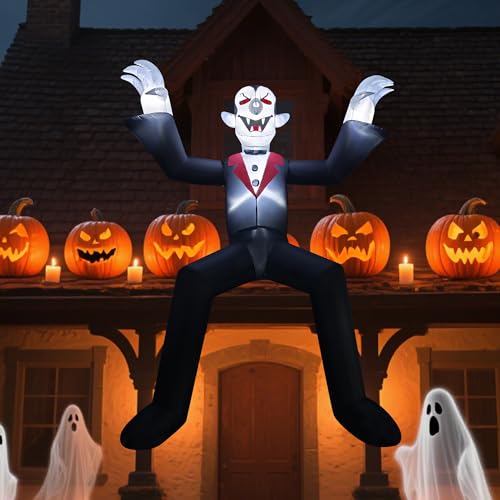 10ft Giant Sitting Vampire Inflatable Halloween Decoration with LED Lights - Outdoor Yard & Party Prop