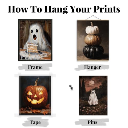 Halloween Ghost Wall Decor Set - 12 Spooky Pumpkin Art Prints for Gothic Room Decor