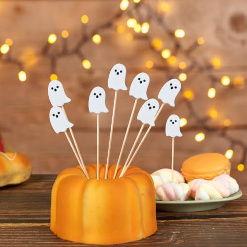 Halloween Ghost Bamboo Cocktail Picks - 100 Pack for Food & Drink Decoration