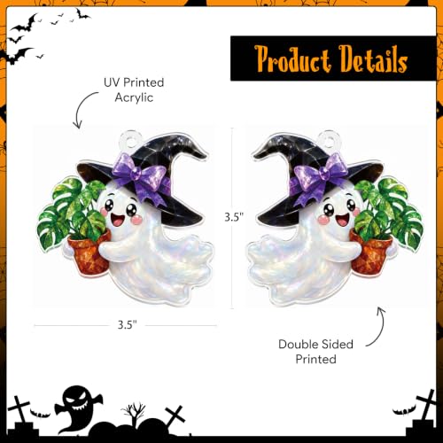 Halloween Ghost Ornament with Monstera & Witch Hat - Spooky Cute Fall Decor - Variation of This Listing